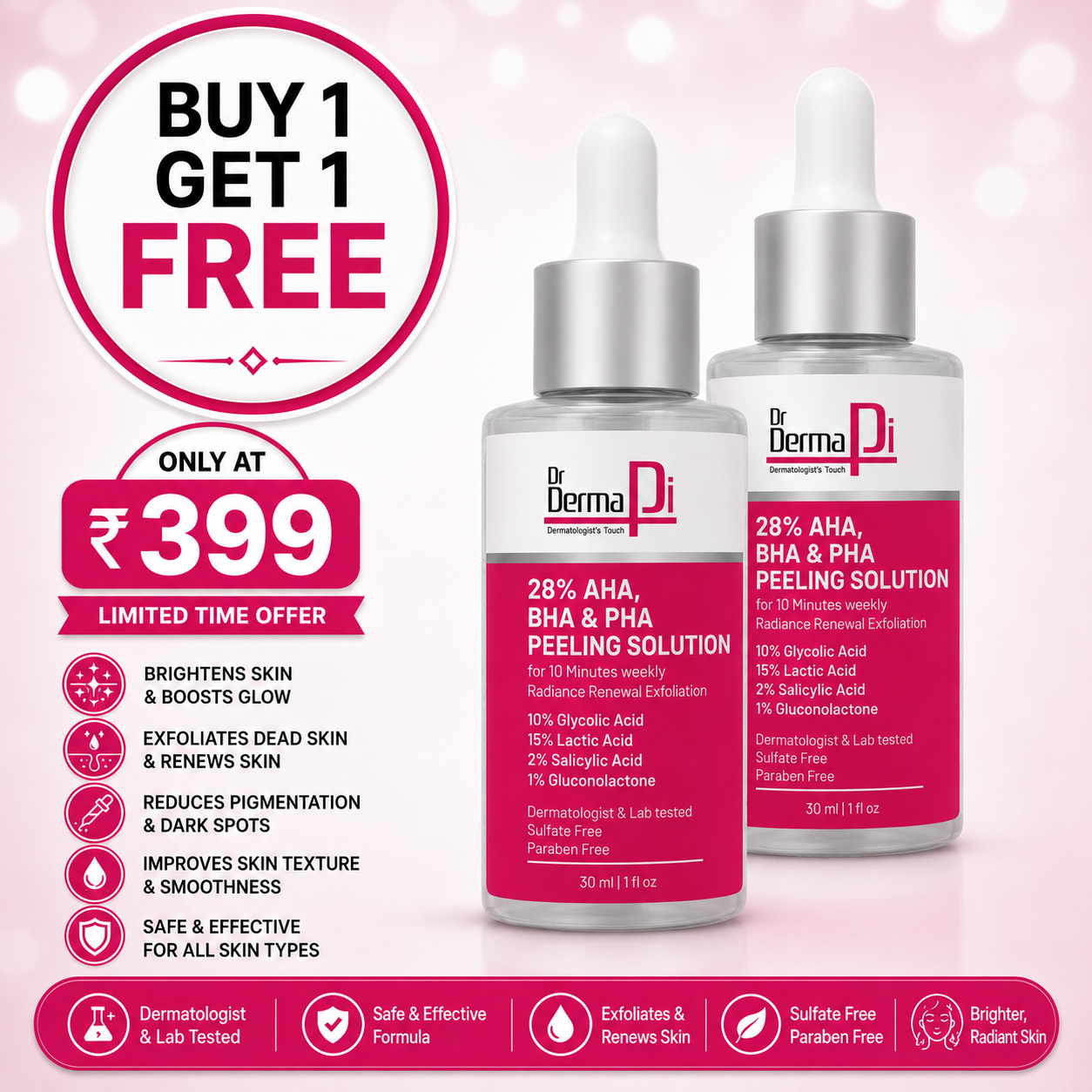 28% AHA+BHA+PHA Peeling Solution Makes Skin Glow And Cleanses Pores-30 ml