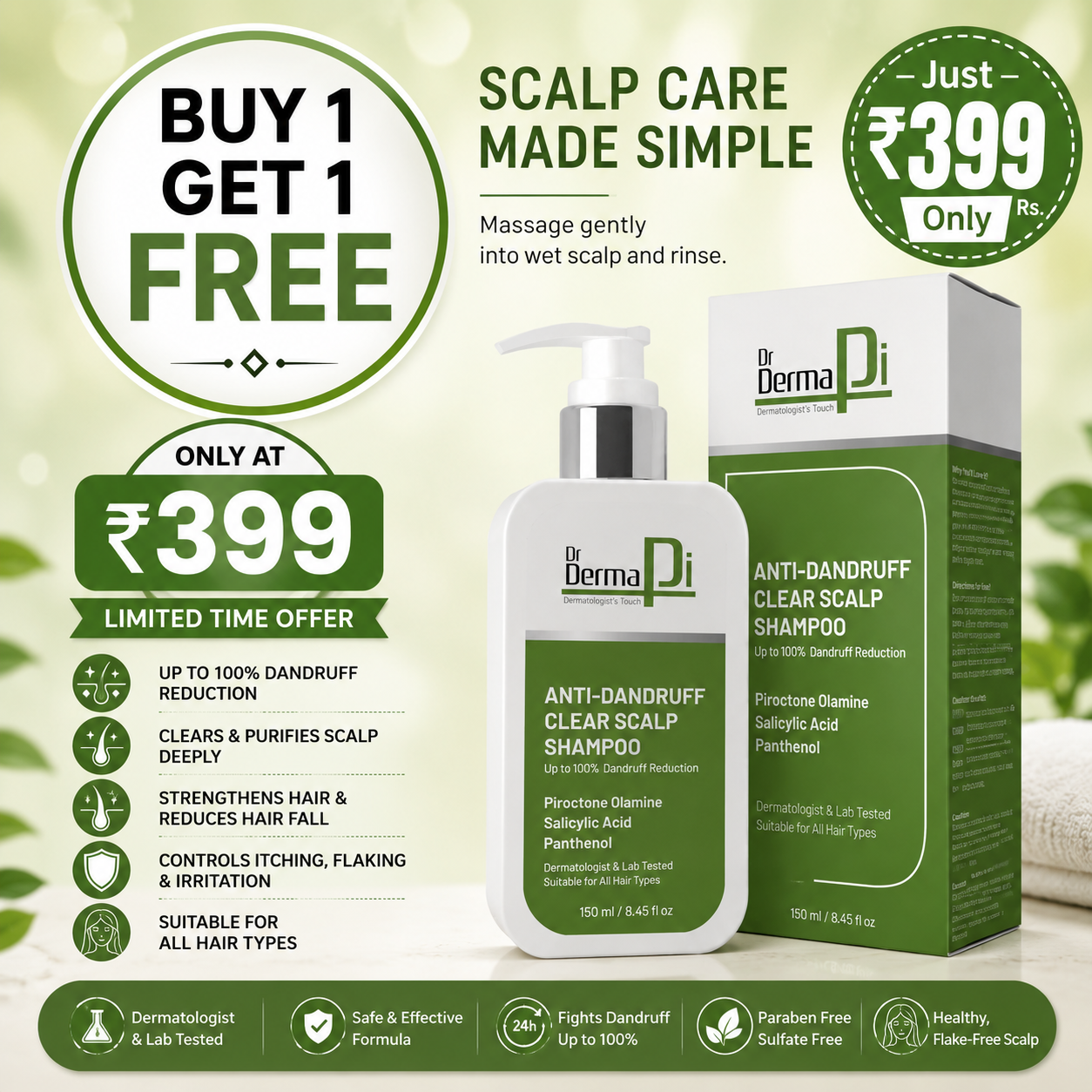 Anti-Dandruff Clear Scalp Shampoo Reduces Up to 100% Dandruff and Strengthens Hair - For All Hair types -150ml