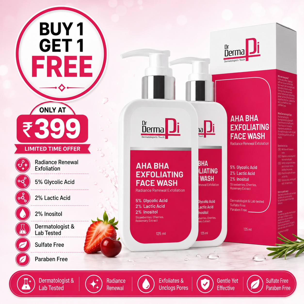 AHA BHA Face Wash – Glow & Pore Cleanser -125ml