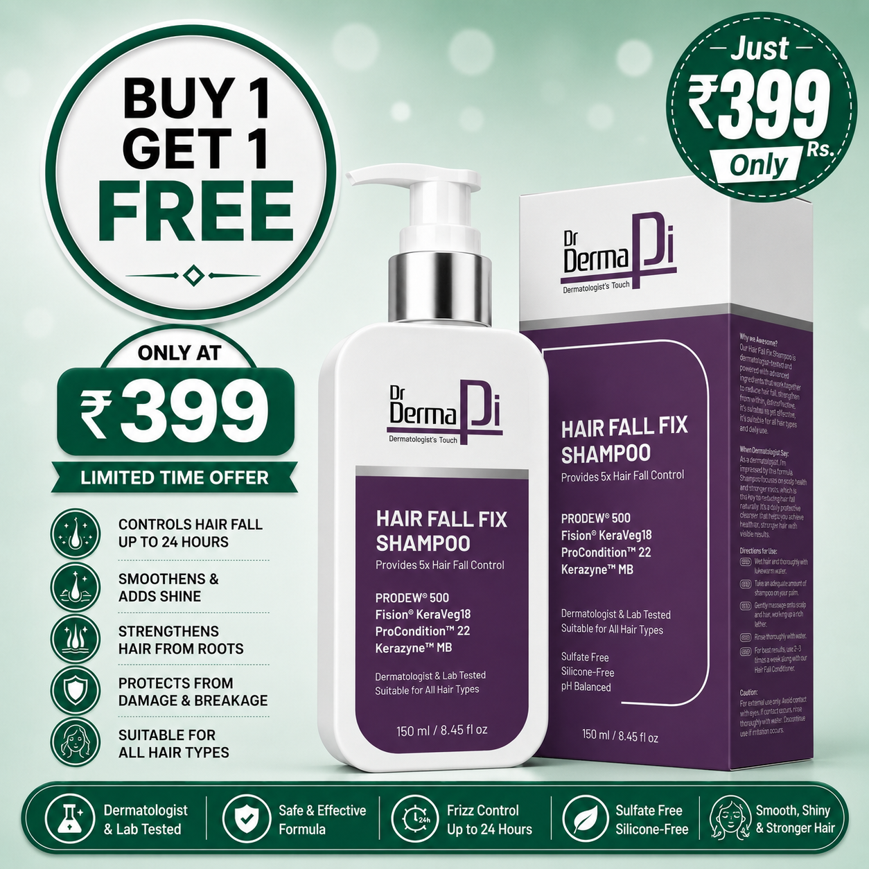 HairFallFix Shampoo 5x Hair Fall Control & Peptides And Rosemary For All Hair Types - 150 ml
