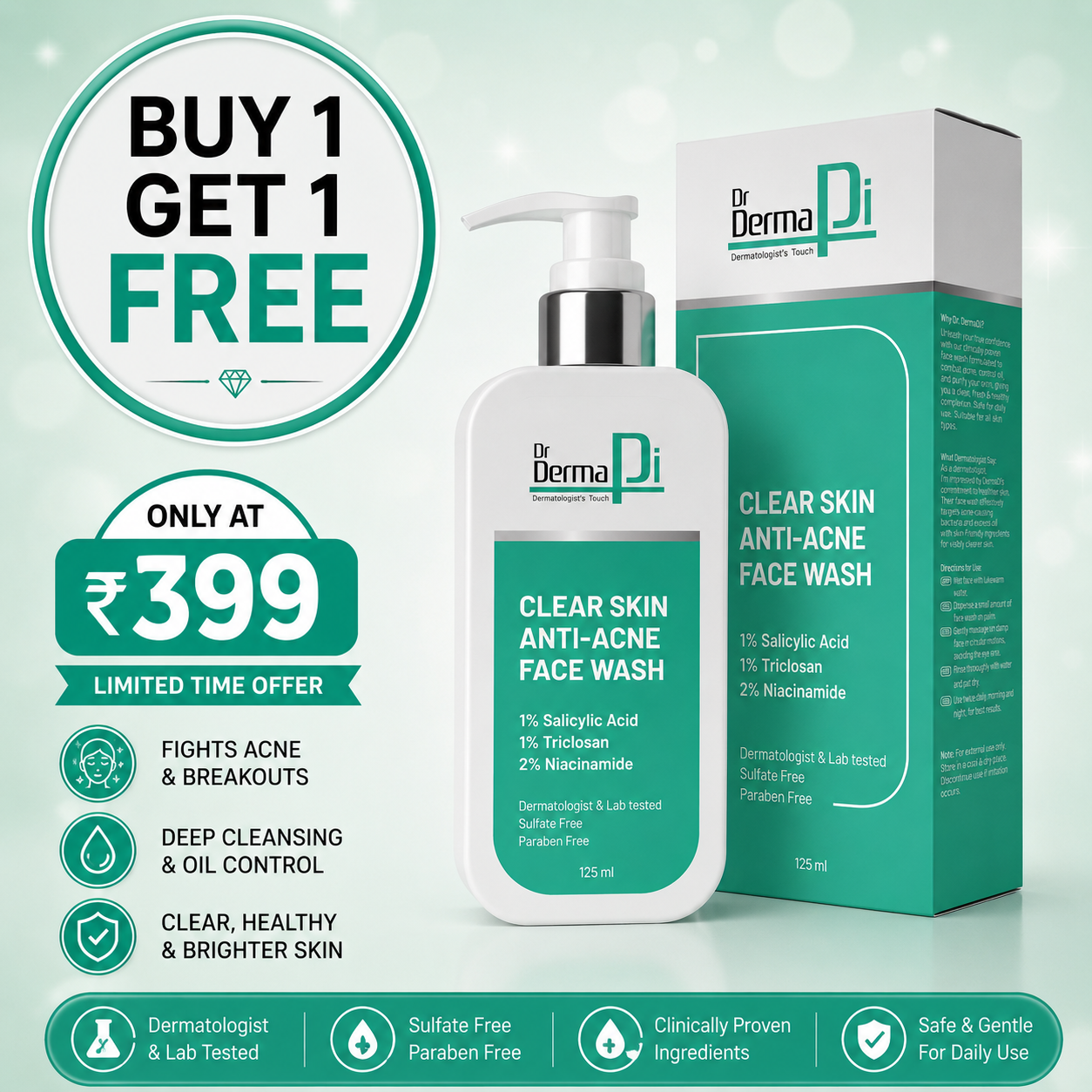 Clear Skin Anti Acne Face Wash Acne Marks & Removes Excess Oil -125 ml