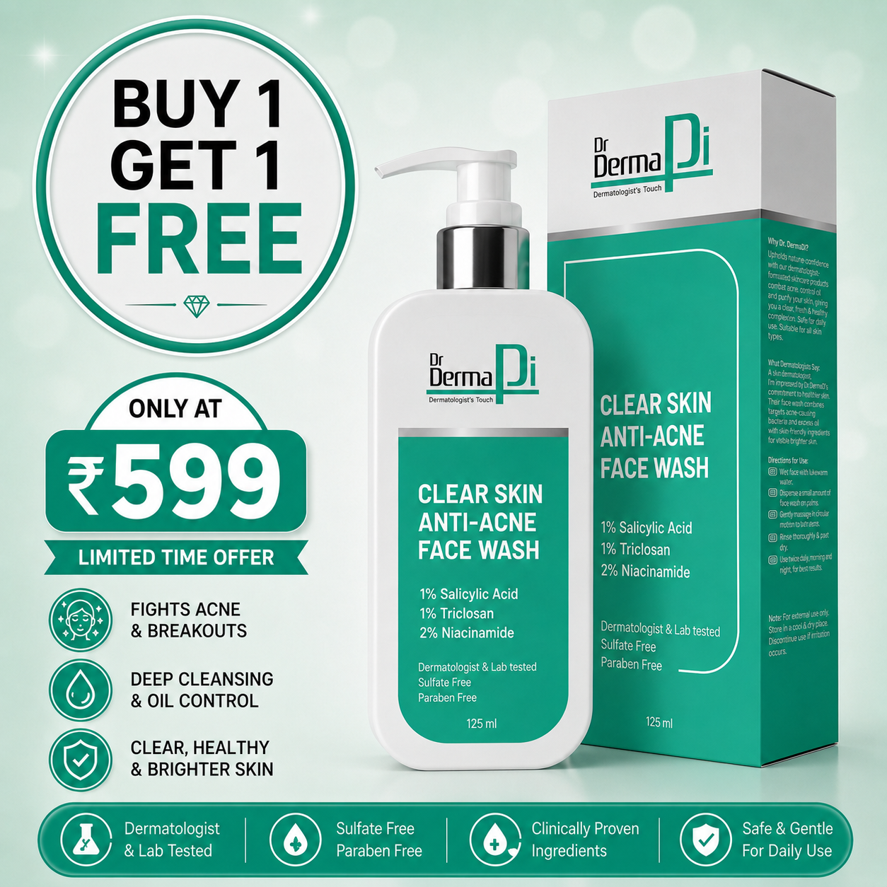 Clear Skin Anti Acne Face Wash Acne Marks & Removes Excess Oil -125 ml