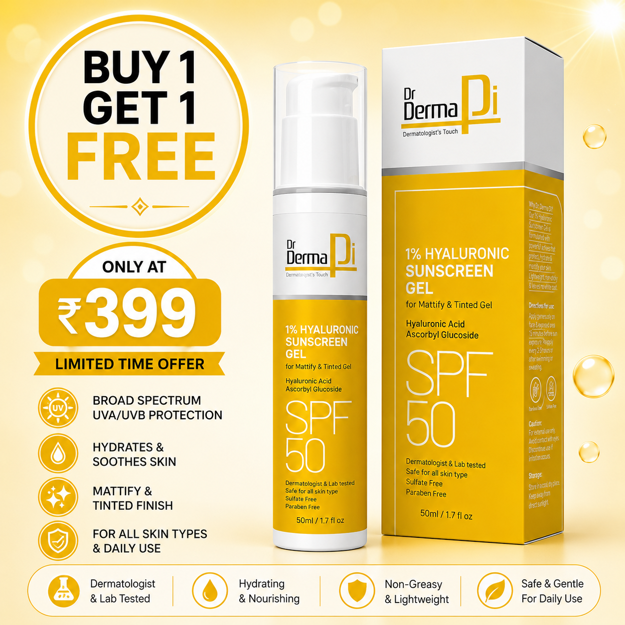 1% Hyaluronic SunScreen Gel For Mattify & Tinted Sunscreen Gel – 50ml