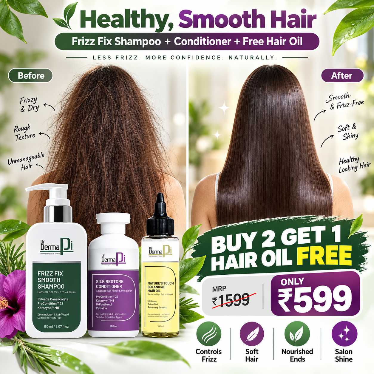 Advanced Smoothening Hair Combo-Buy 2 Get 1 Hair Oil FREE!