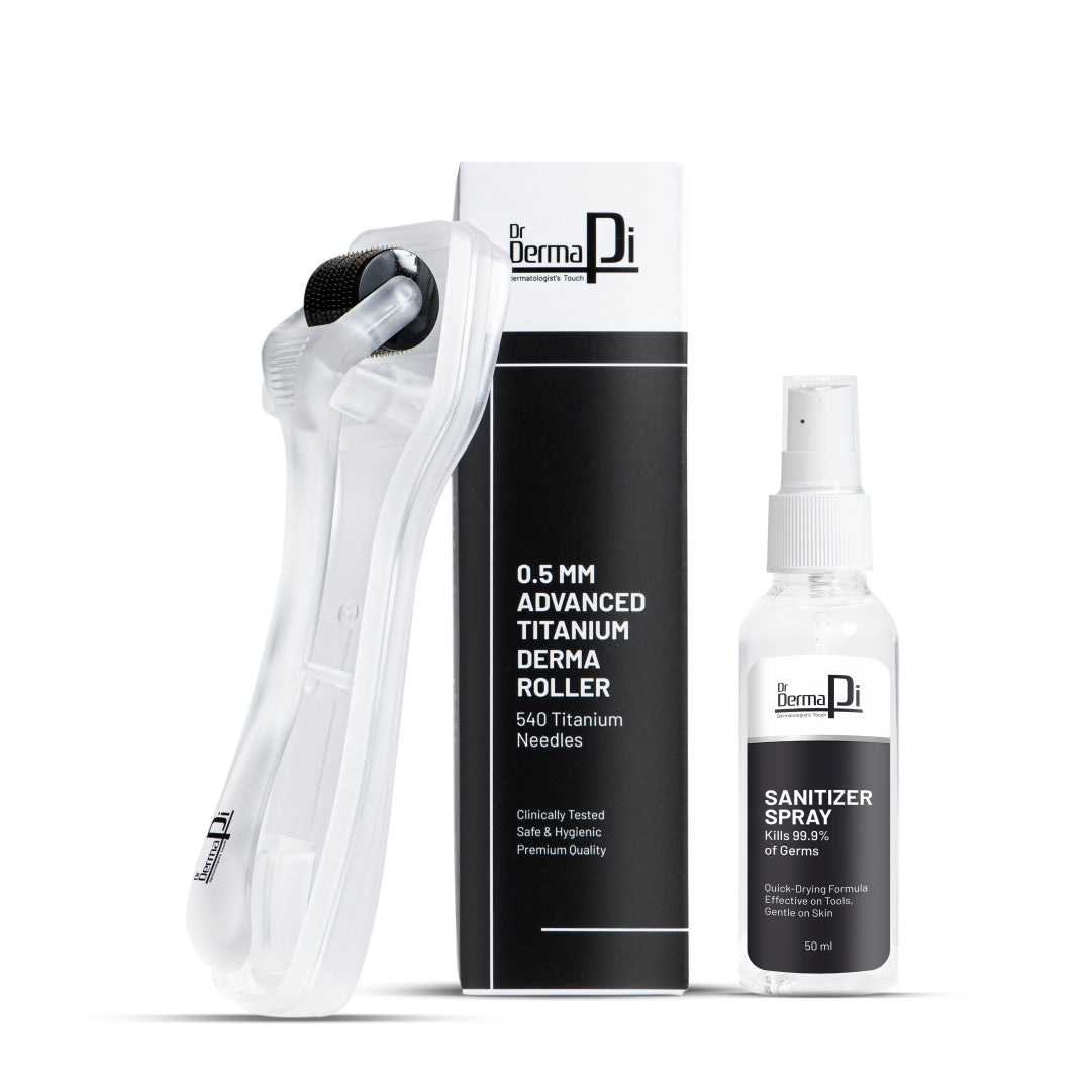 Drdermapi Derma Roller With Disinfectant | 540 Micro 0.5mm Titanium Alloy Needles | Safe and Effective