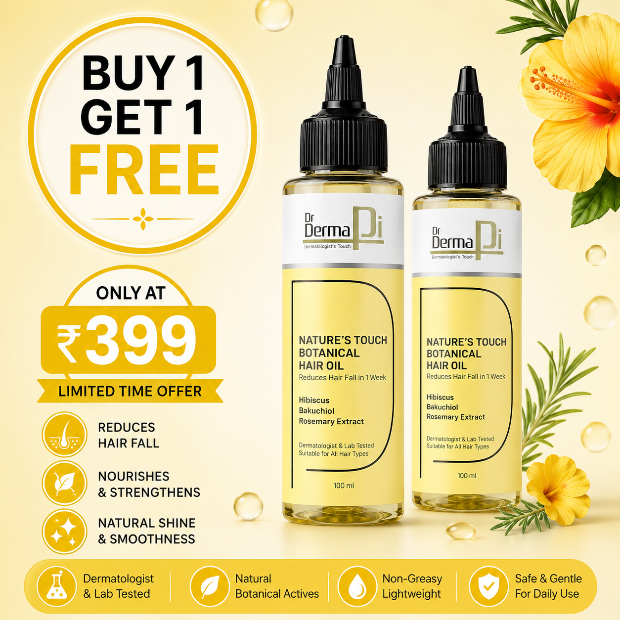 Drdermapi Nature’s Touch Botanical Hair Oil | Hair Growth Oil for Women & Men | Suitable for All Hair Types-100ml