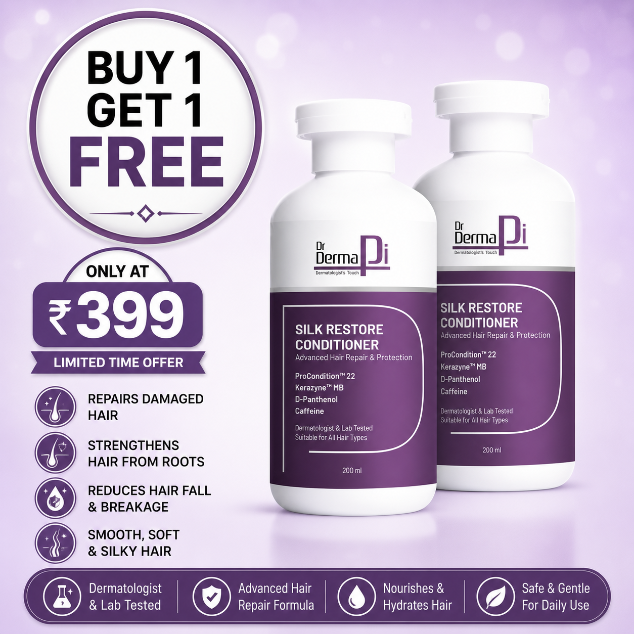 Drdermapi Silk Restore Conditioner | Advanced Repair & Protection | For Women and Men |  Healthy & Glossy Hair | 200 ml